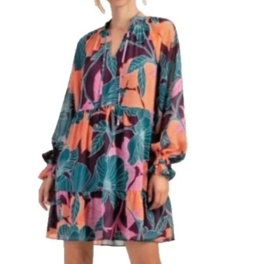 Trina Turk Rhapsodic Floral-Print Bishop-Sleeve Dress - Size XS